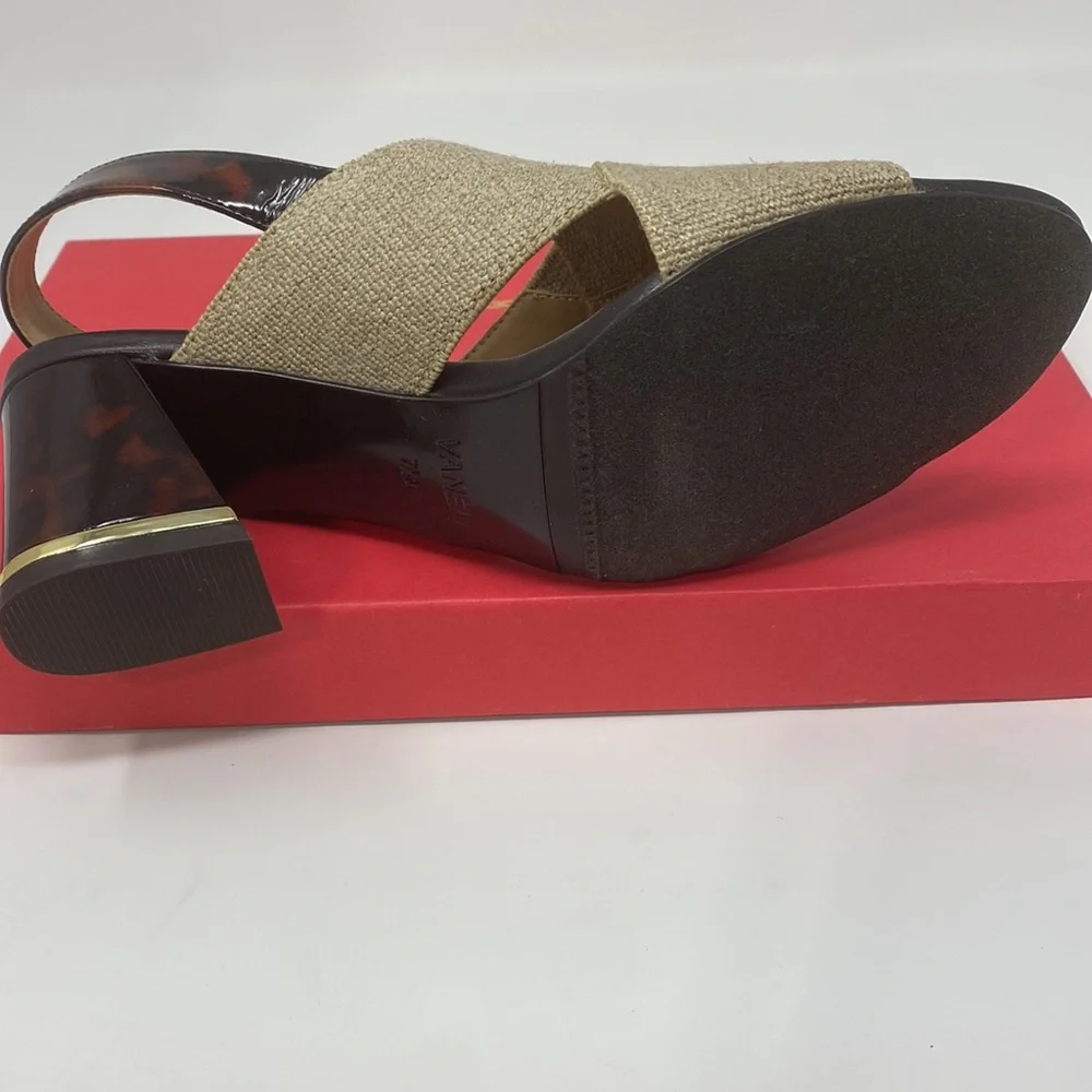 VANELI Bamba Natural Canvas Animal Print Detail Gold Trim Heel Size 7.5 Med NEW - Picture 8 of 16